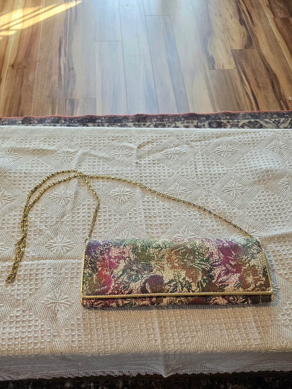 Aldo Multicolor Floral Metallic Clutch with Gold Chain